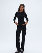 Rib Fold Over Pants - Black