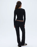 Rib Fold Over Pants - Black