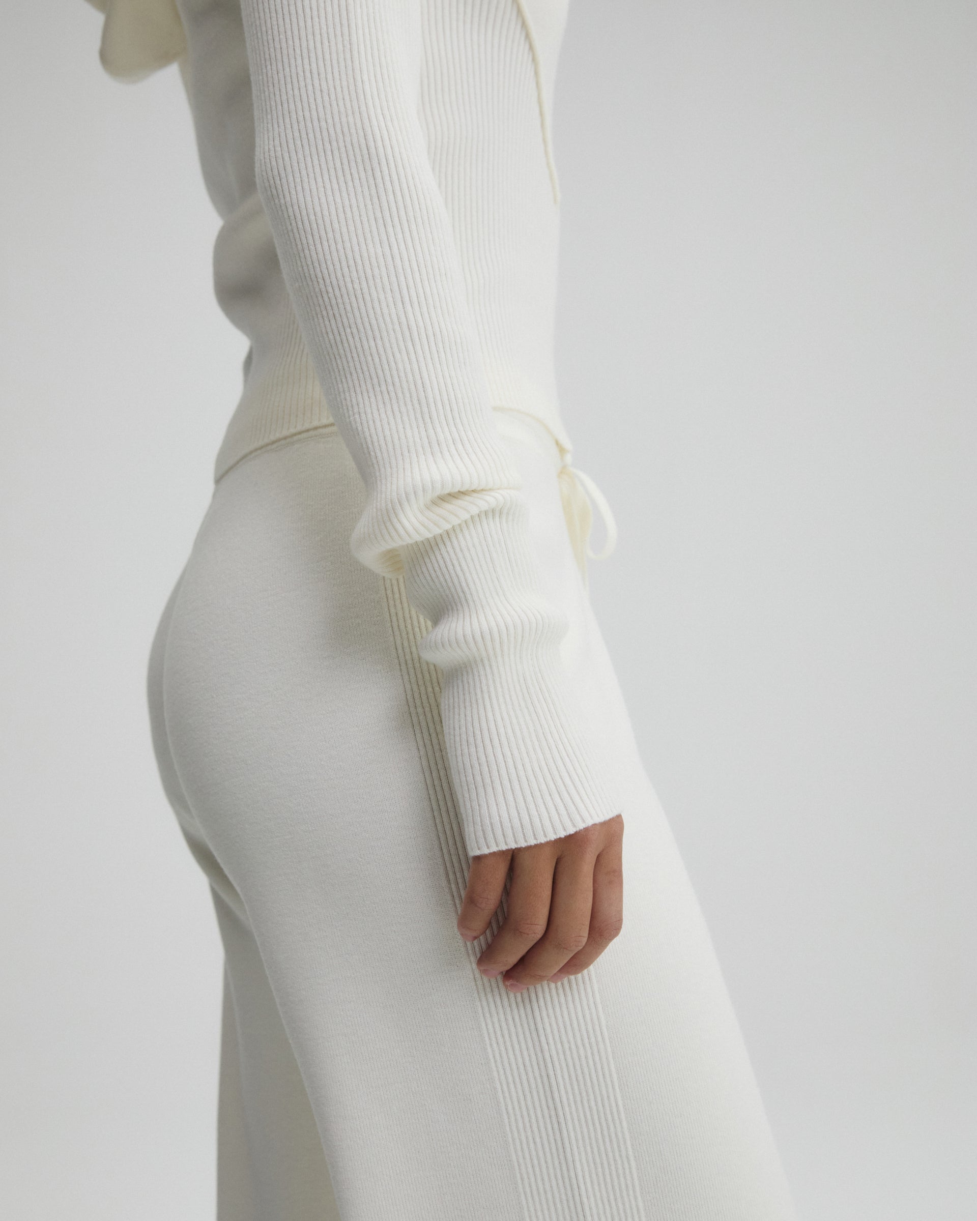 Panel Rib Knit Straight Leg Sweatpants - Marshmallow White