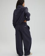 Ribbed Panel Barrel Leg Sweatpants - Midnight Blue