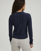 Rib Knit Contrast Tipping Cardigan - Navy Blue/Ocean Blue