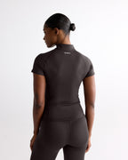 Ultimate Short Sleeve Zip Up Top - Coffee Bean