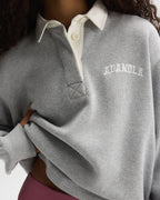 Varsity Oversized Rugby Top - Light Grey Melange/Marshmallow White