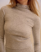 Rib Knit Merino Blend Hooded Top - Light Grey Melange