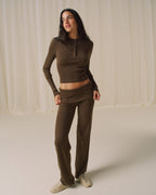 Knit Button Up Top - Dark Mocha Brown