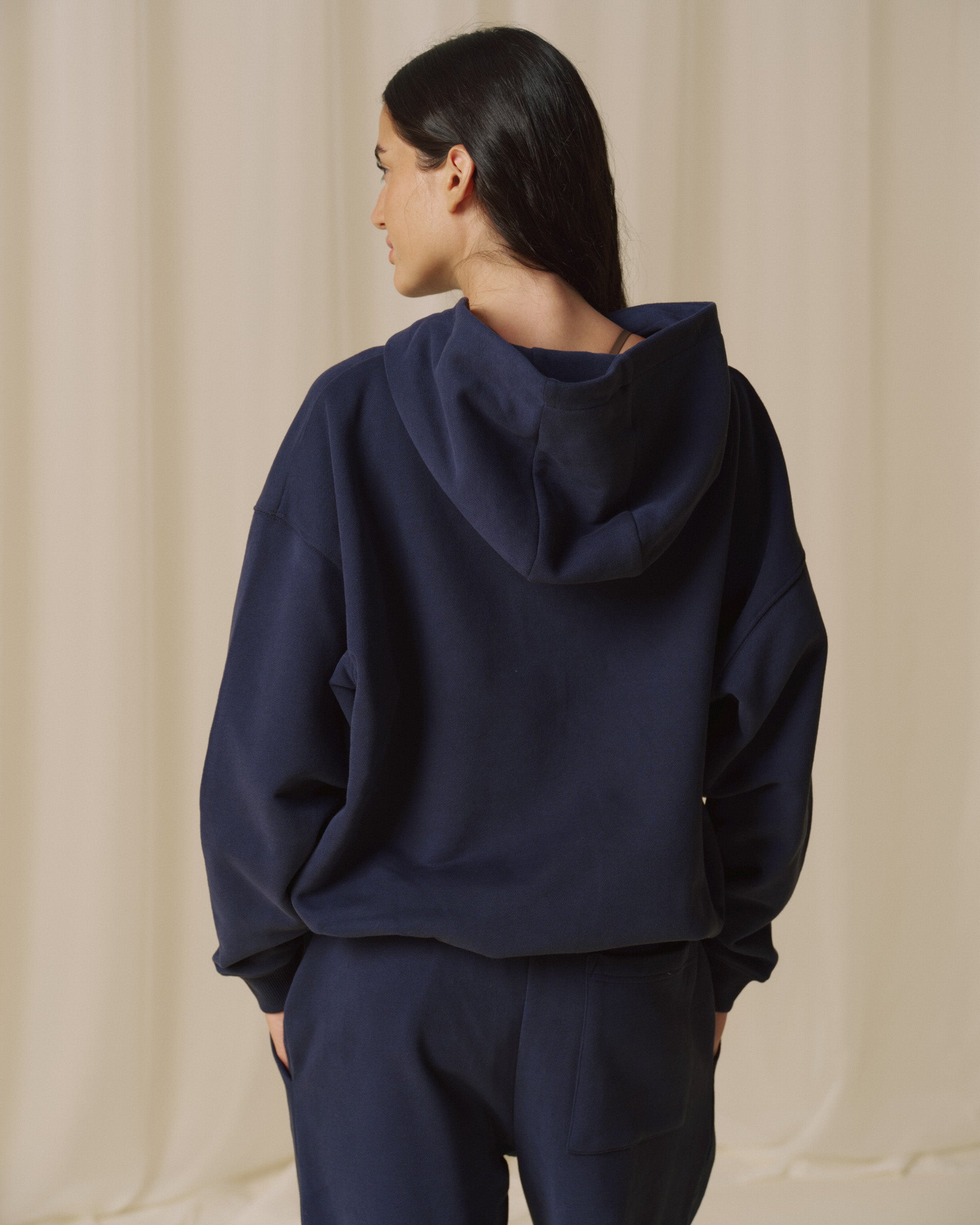 Varsity Zip Through Hoodie - Navy Blue
