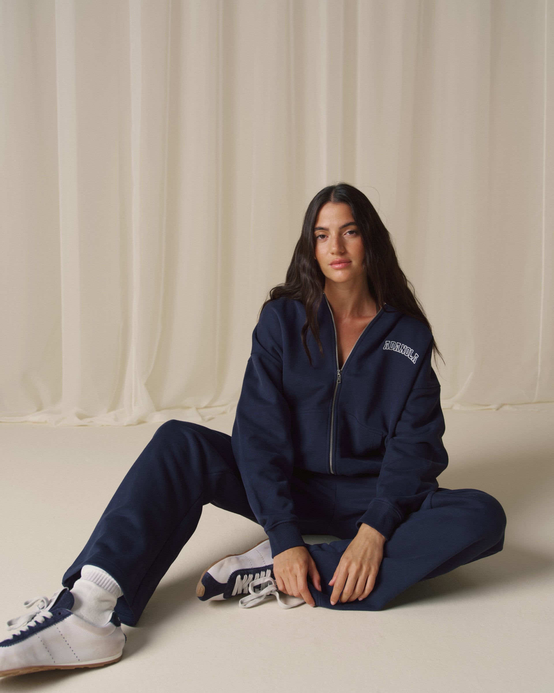 Varsity Zip Through Hoodie - Navy Blue