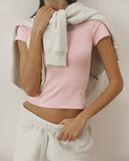 Varsity Knit Crew Neck T-shirt - Pink