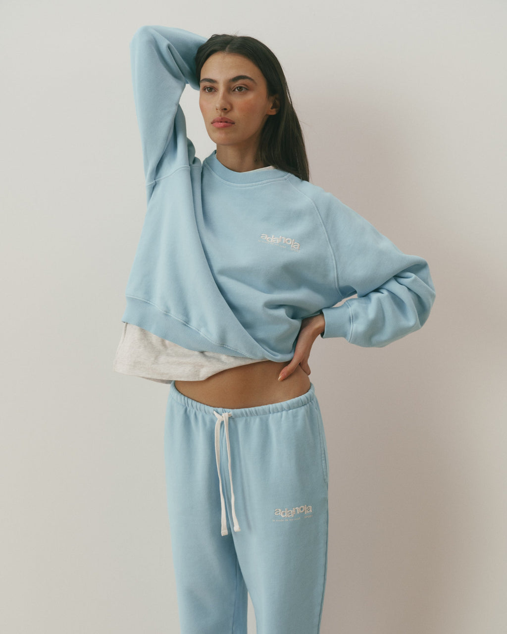 Le Mode De Vie Washed Straight Leg Sweatpants - Breeze Blue/Marshmallow White