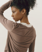 V-Neck Double Layered Top - Dusty Brown/White