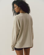 Varsity Long Sleeve Drop Shoulder T-shirt - Oat Melange/Coffee Bean
