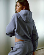 Varsity Loose Fit Full Zip Hoodie - Slate Blue