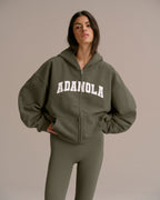 Varsity Oversized Full Zip Hoodie - Olive Green/Marshmallow White