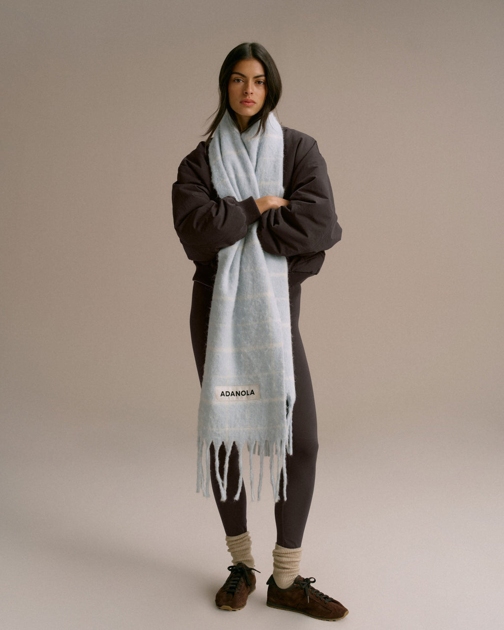 Brushed Checked Scarf - Light Blue