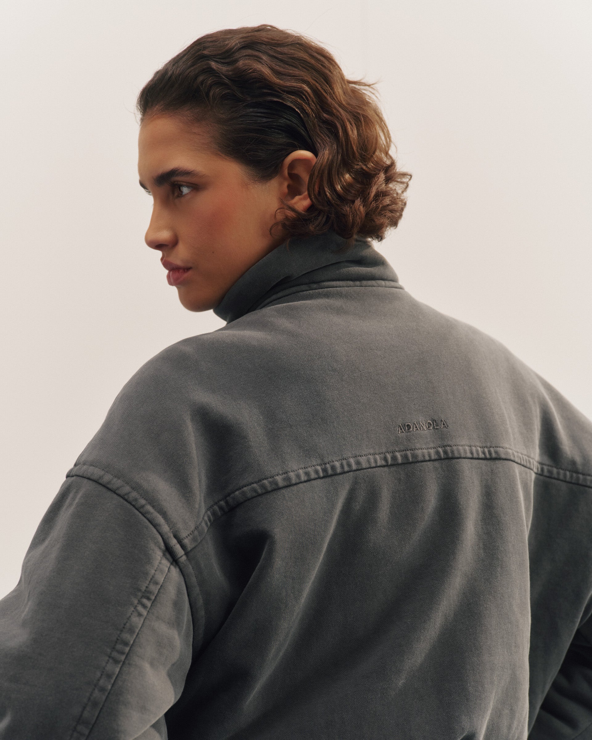 Washed Padded Bomber Jacket - Charcoal Grey