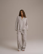 Cotton Sateen Stripe Pyjamas - Marshmallow White/Coffee Bean