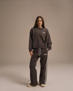 Varsity Loose Fit Sweatshirt - Coffee Bean/Marshmallow White