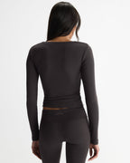 Soft Modal Rib Scoop Neck Long Sleeve Top - Coffee Bean