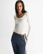 Soft Modal Rib Scoop Neck Long Sleeve Top - Marshmallow White