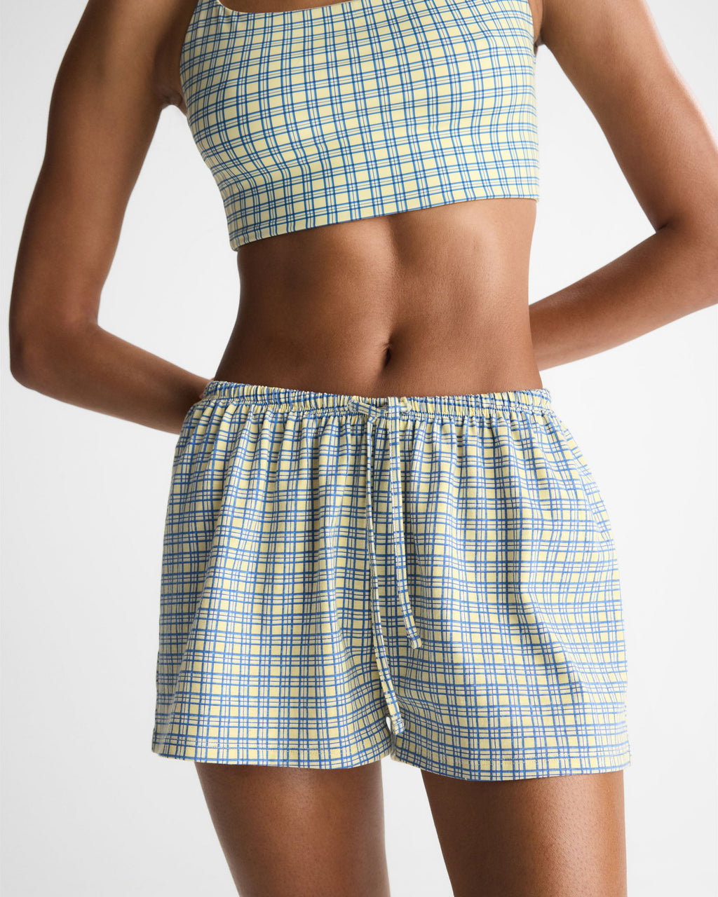 Checked Slub Lounge Shorts - Buttercream