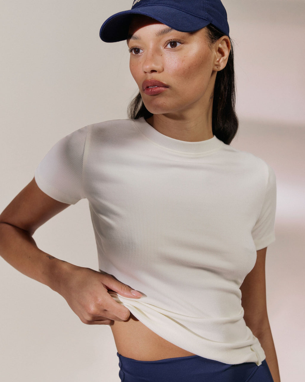 Soft Modal Rib Short Sleeve Top - Marshmallow White