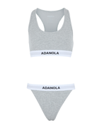 Branded Ribbed Thong - Grey Melange